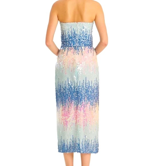 ML Monique Lhuillier x BHLDN Blue Mist Ombre 14 / Lg Blue Pink Strapless Formal - Picture 6 of 13
